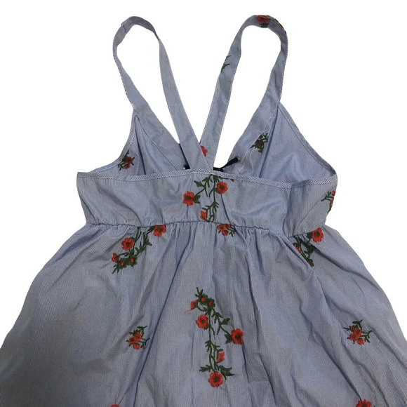 3/$25 ❥ Floral Embroidered Sleeveless Mini Summer Dress Pockets Blue Small - Picture 5 of 11